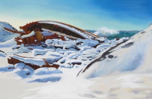 Shipwreck and Snow in a Northwest Gale. Oil, 24 x 36. 